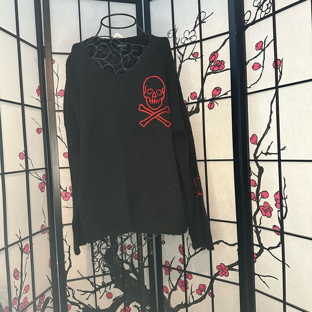 Torrid Black Sweater with Red Skull Design